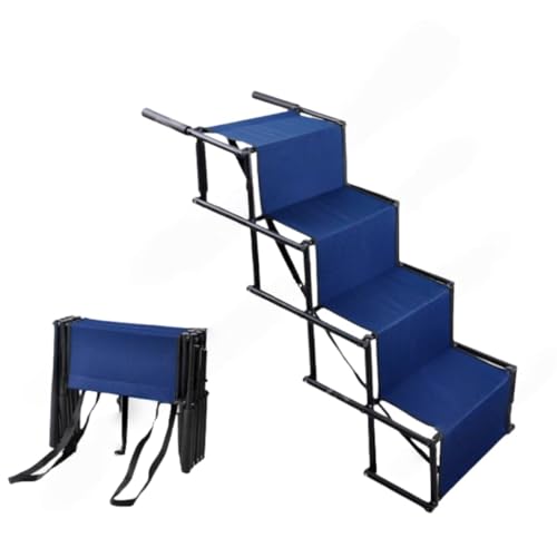 hybmszj ペットステップ ドッグステップ 折りたたみ式アルミ合金 犬用階段 トラック車用の犬用登山はしご 小型犬から大型犬までのペット用 ポータブルペットランプ 高齢犬 介護 耐荷重 80kg(160lb)まで保持 (4ステップ,ブルー)