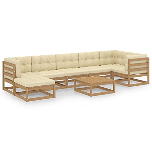 vidaXL Massivholz Kiefer Garten Lounge Set 8 TLG mit Kissen Ecksofa Mittelsofa Tisch Fußhocker Sitzgruppe Lounge Sofa…