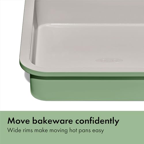 Image of OXO Good Grips Non-Stick Pro Ceramic Coated Metal Bakeware Cake Pan - 9 in Square- Basil, Square Baking Pan for Cakes, Brownies and Cookies