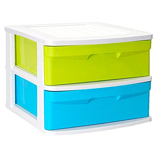 Acan Tradineur - Cajonera de plástico Sena, 2 cajones multicolor, multiusos, ordenación, almacenaje, escuela, hogar, fabricada en España (Blancolor, Cajones Color Aleatorios, 33,5 x 40 x 39 cm)