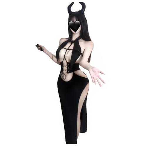 JasmyGirls Goth Lingerie for Women Sexy Succubus Halloween Costume Naughty Slutty Role Playing Outfits Anime Witch Nun Cosplay Dresses