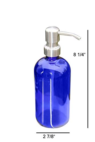 Industrial Rewind Cobalt Blue Soap Dispenser with Stainless Metal Pump - Blue 16oz Glass Lotion Bottle