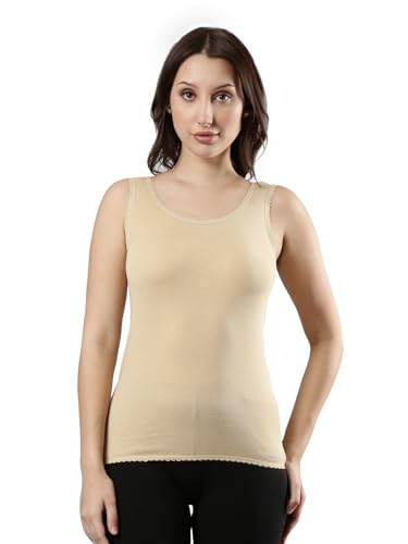 Image of Femmora Body Hugging Camisole, Solid, Soft and Comfortable Cotton Fabric with Scallop lace and Broad Shoulder, for Women,Pack of 1