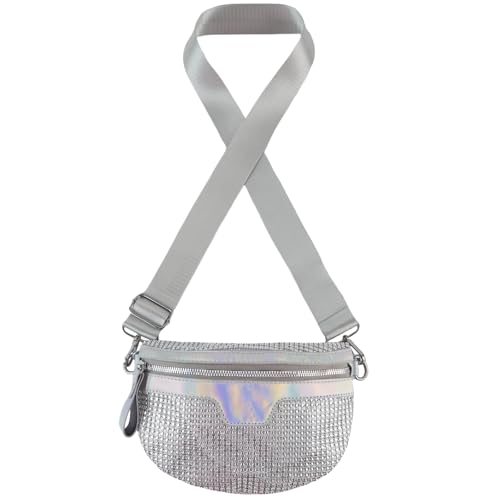 Mervokl Bolsa de Glitter para Damas Pequeña Bolsa de Hombro Crossbody Elegante para Eventos, Plata, Talla Única