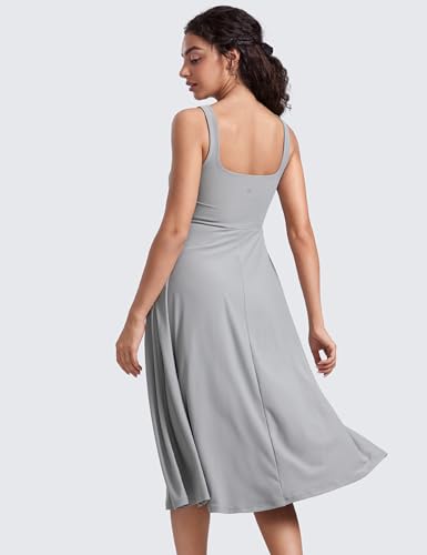 Image of CRZ YOGA Cloudweight Double Lined Square Neck Midi Dresses for Women Casual Summer Sleeveless Outfits with Side Pockets