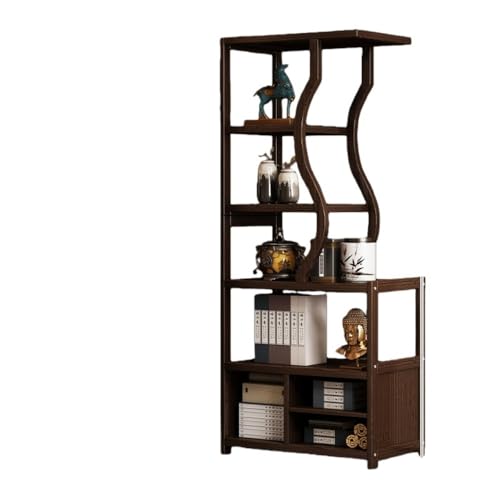 YQWオープンシェルフ 5段 収納ラック オープン 本棚 収納棚 飾り棚 ラック スリム ディスプレイラック 飾り棚 リビング収納 食器棚 組み立て 玄関の装飾に適しています (扉/引き出しなし(ウォルナット色),70cm(左モデル))