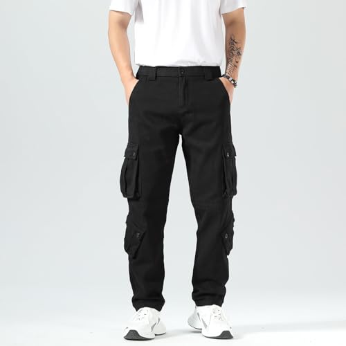 Plaid&Plain Cargo Pants for Men - Straight Fit with Extra Storage and Drawstring Tie2