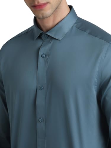 Image of Jack & Jones Men's Cotton Slim Fit Solid Opaque Checked Spread-Collar Casual Shirt