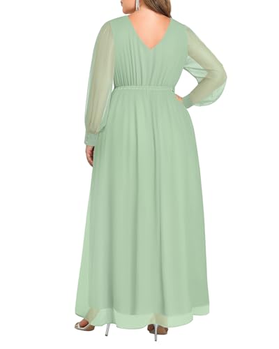 Image of Pinup Fashion Women Plus Size Formal Dresses - Long Sleeve Evening Gown Applique Chiffon Maxi Dress