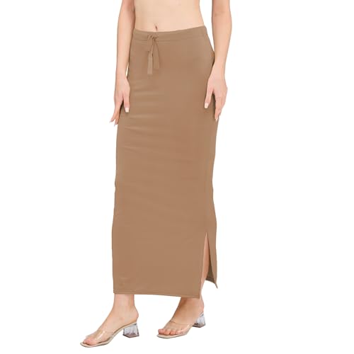 Image of DESI GIRL Satin Shimmer Stretchable Saree Shapewear Petticoat with Drawstring for Women | Mermaid fit Saree Petticoat with Side Slit for Easy Movement | Saree Shaper | Long inskirt