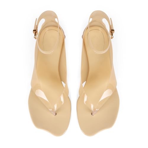 Image of Women's Flip Flop Kitten Heels - Jelly Thong Heeled Sandals with Clear Strap, Transparent Low Heel Mules, Stylish Thong Kitten Heels for Summer, Casual Dress Sandals