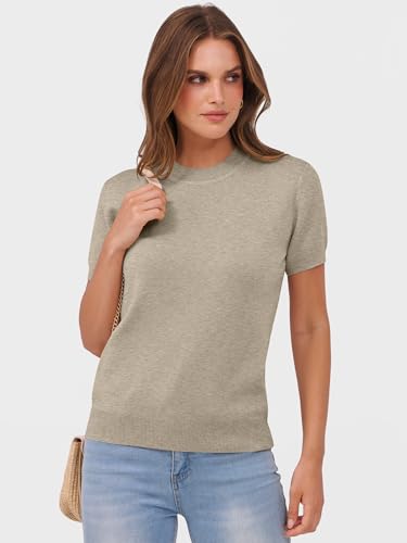 Image of ANRABESS Womens Short Sleeve Sweaters Wool Blend Crew Neck Sweater Shirts Business Casual Work Tops 2026 Summer Outfits