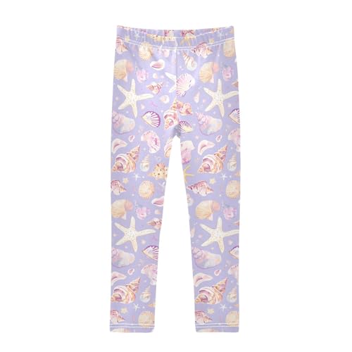 KLL Seashells Different Shapes and Starfish Lilac Toddler Baby Girl Active Leggings Soft Full Length Leg Yoga Pants Running