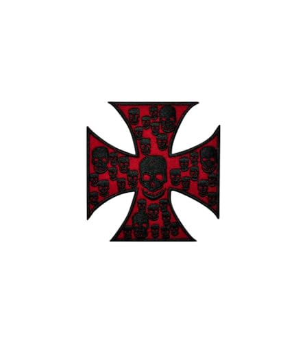 hotrodspirit - Patch Croix de Malte Rouge et Petit Crane noirecusson Rock