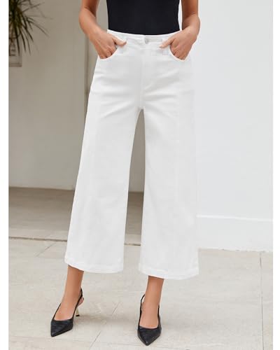 GRAPENT Wide Leg Jeans Woman Trendy Cropped High Waisted Front Seam Casual Stretchy Denim Trouser Jeans with Pockets2