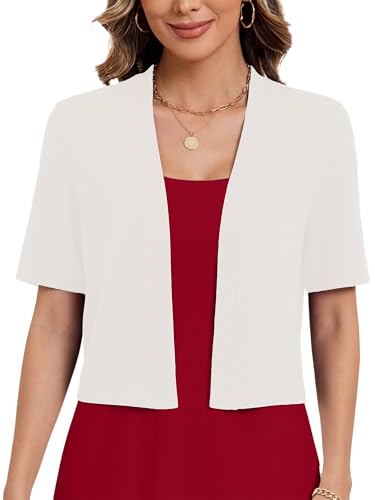 Image of Heymoments Women's Thin Shrugs Short Sleeve Lightweight Cropped Tops Open Front Knitted Cardigan for Dress Summer Bolero
