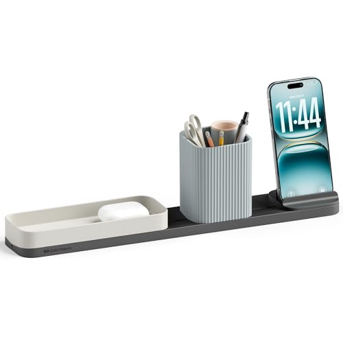 Image of DailyObjects Bar Desk Organizer for Office Desk & Study Table | Premium Aluminium Base Tray with Pen Stand | Phone Stand & Multipurpose Workspace Storage - (Slate)