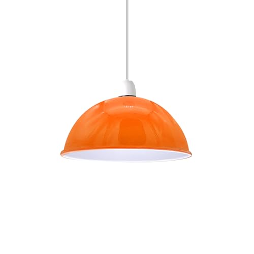 Orange Modern Dome Pendant Lamp Shade, 21cm Industrial Metal Ceiling Light Shade Easy Fit for Kitchen Bedroom, Living Room