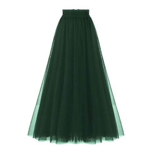 OBBUE Women's A Line Tulle Party Evening Tutu Skirts Tea Length Dark Green-L