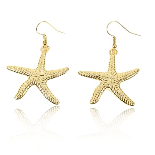 Boucles D'oreilles Femme Étoile de Mer, Exquis Boucle D'oreille Étoile de Mer en Doré, Élégant Boucle Oreille Femme Été pour les Vacances, Tous les Jours, Fête,...