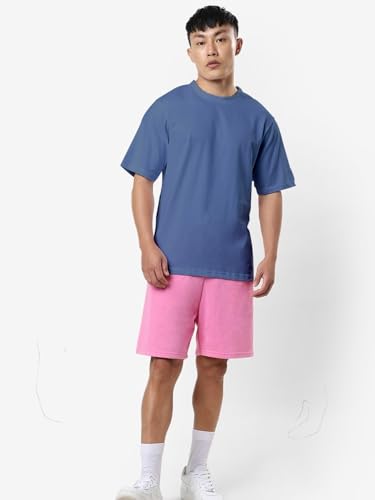 Image of crazymonk Oversized Baggy Fit Drop Shoulder Half Sleeves Round Neck Solid Pure Cotton T-Shirt for Men