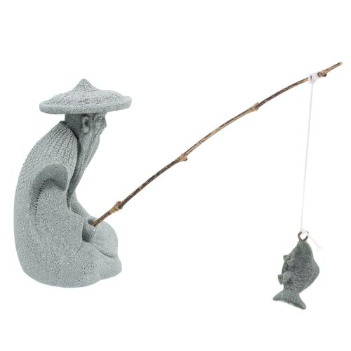 Yardwe Statue De Pêcheur Chinoise en Résine 3.94In Décoration De Jardin Zen Extérieur Aquarium Bonsaï Ornement Figurine De Terrarium