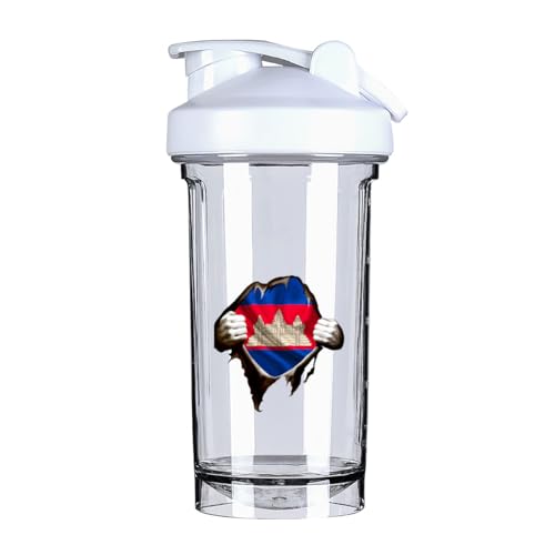 Vintage Torn Broken Cambodian Flag 18 Ounce Shaker Bottle Drink Mixer Leak-proof Pre Workout Protein Shakes Meal Replacement Shakes Bottles 500ML/18 Oz White