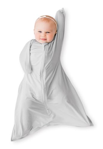 Image of bebon Transition Swaddle - Baby Wearable Blanket - Cozy Sleep Sack, Wrap with 2-Way Zipper - 95% Bamboo Viscose, 5% Spandex (CozyGrey, Medium 6-12 Month)