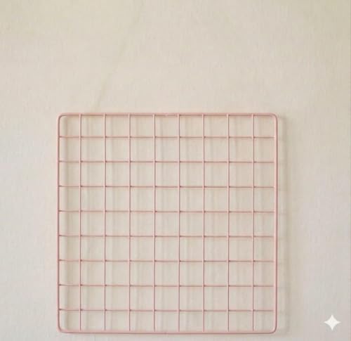 Image of Metal Wire Grid Photo Display Frame for Wall, 30 x 30 cm Iron Mesh Memo Board | Wall Hanging Picture & Photo Organizer |Home, Bedroom & Office Decor (Pink)