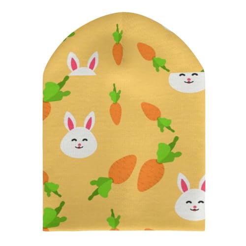 Cute Bunny and Carrot Pattern Kids Beanie Hat for for Girls Boys Children Cap Winter Knitted Chemo Cancer Headwear Accessories Gifts Decoration Black3