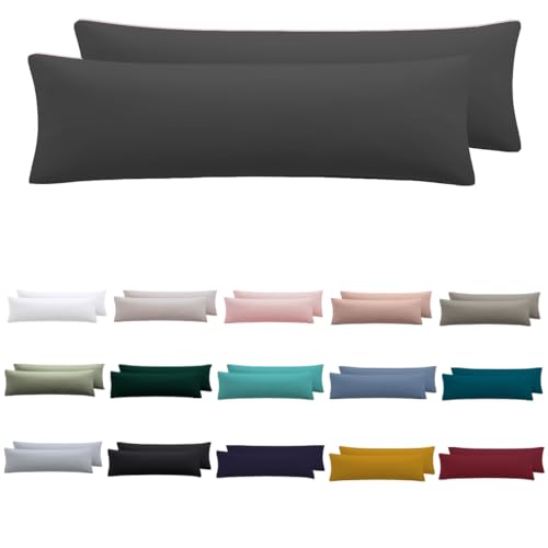Nesture Seitenschläferkissen Bezug 40 x 145 2er Set - Kissenbezug 40x145 cm Anthrazit 100% Mikrofaser kopfkissenbezug mit Reißverschluss Weich und Bügelfrei
