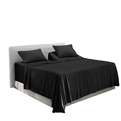 Image of Hearth & Harbor Extra Deep Pocket Sheets - 4 Piece Hotel Luxury Sheet Set Fits Up to 24 inch Mattress - Ultra Soft Luxury Bed Sheet Set - Soft & Breathable - Split King, Black