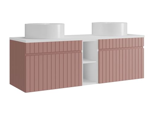 Vente unique   Mueble de baño con Doble Lavabo Satara   L 140cm x A 46cm x H 46cm   MDF   Rosa Palo, Blanco