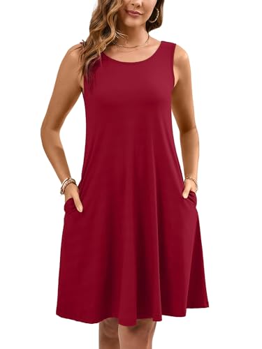 Image of Heymoments Women's Summer Dresses Sleeveless Casual Fashion Loose Swing Button Down Beach Dress with Pockets