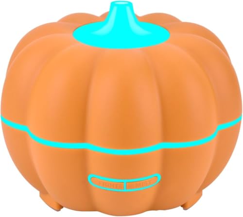 Halloween Pumpkin LED Humidifier 400ml Mini Cool Mist Spray Essential Oil Diffuser Air Aroma Diffuser with 7 Soothing Colors Night Light for Home Office (Yellow One Size)