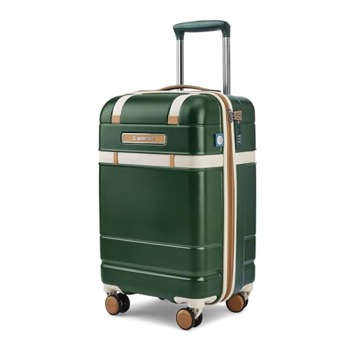 Image of uppercase Chester Cabin Size Trolley Bag for Travel | 360 8 Wheels Hard Luggage with TSA Lock, Anti-Theft Zippers | Hard Sided Polycarbonate Small Suitcase for Both Men & Women (Green)