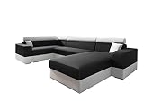 mb-moebel Ecksofa Sofa Eckcouch Couch mit Schlaffunktion und Zwei Bettkasten Ottomane U-Form Schlafsofa Bettsofa Polstergarnitur Georg SUPER (Schwarz + Weiß, Ecksofa Links)