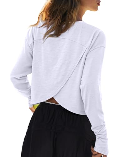 LASLULU Womens's Workout Tops Long Sleeve Lightweight Athletic Running Exercise Gym Yoga Hiking Tops Shirts 2025 Fall Clothes Outfits (White, Small)