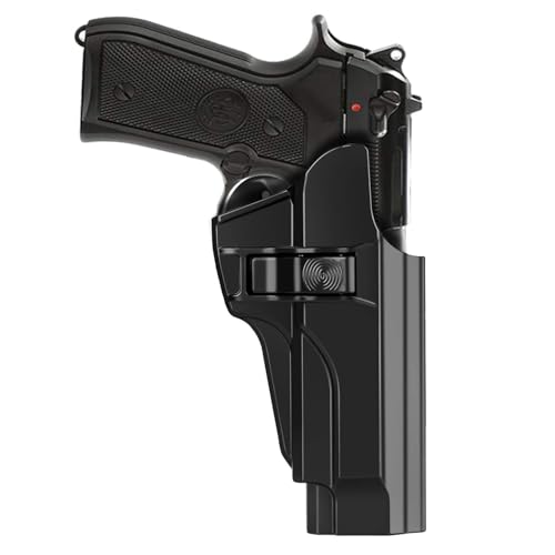HQDA OWB Holster for Beretta 92 92FS M9 M9_22, Tactical Outside Waistband Open Carry Paddle Belt Holster with Release Button 60° Adjustable Cant, Right-Handed