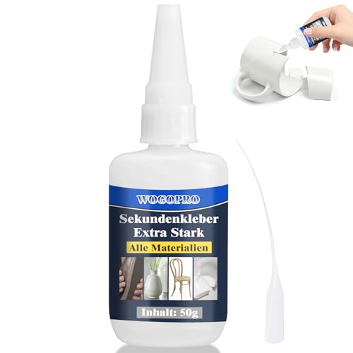 Pegamento superglue, 50 g, extrafuerte, superadhesivo, resistente al agua, resistente al calor, con cierre de aguja, contra la deshidratación, pegamento universal para plástico, vidrio, madera, metal