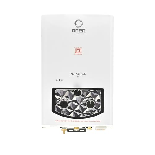 Image of Omen Changing Lives Popular 6L Gas Water Heater | Instant LPG Gas Geyser | Wall Mounted | Auto Ignition | Flame & Water Control | Summer-Winter Mode | Copper Heat Exchanger | Bathroom & Kitchen