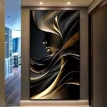BSIibncV Nordic Black Gold Abstract Woman Posters and Prints Minimalist Artwork for Living Room Home Decor(55x110cm/Frameless)