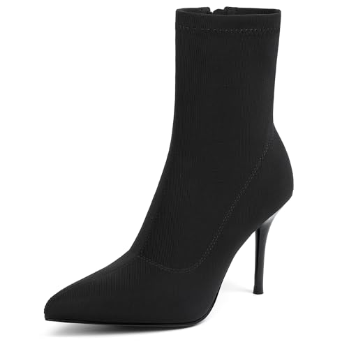 vivianly Stretch Pointed Toe Sock Booties Mid-Calf Ankle Boot Stiletto Heel Boots for Women size 9
