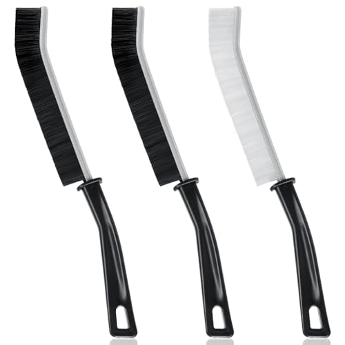 SWKJ Cepillo de limpieza para hendiduras, 3 piezas, cerdas duras, mango largo, para cocina, baño, inodoro, cepillo de limpieza para azulejos, ranuras, ventanas, puertas, rieles