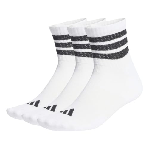 adidas Unisex - Adulto 3 Stripes Cushioned Sportswear Mid Cut Socks 3 Pair Pack, white/black/black, 45-48