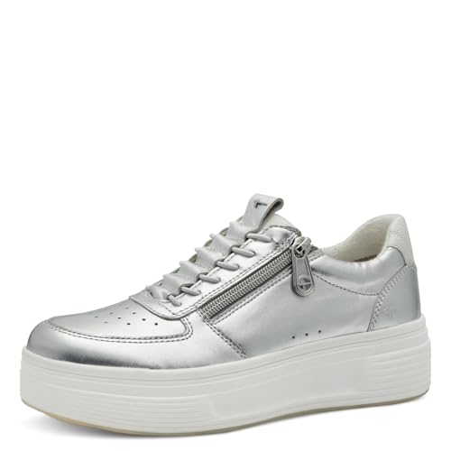 Tamaris Comfort Damen Plateau Sneaker mit Reißverschluss Bequem, Silber (Silver), 39 EU