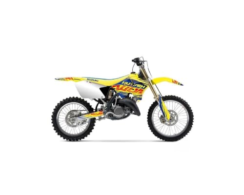 Kit déco Suzuki 250 RM bleu jaune autocollant moto cross Eraser