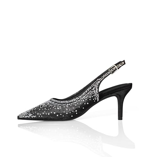 sarawill Women's Pointed Toe Mesh Kitten Heel Pumps Rhinestones Slip On Low Heel Party Office Dress Shoes for Women2