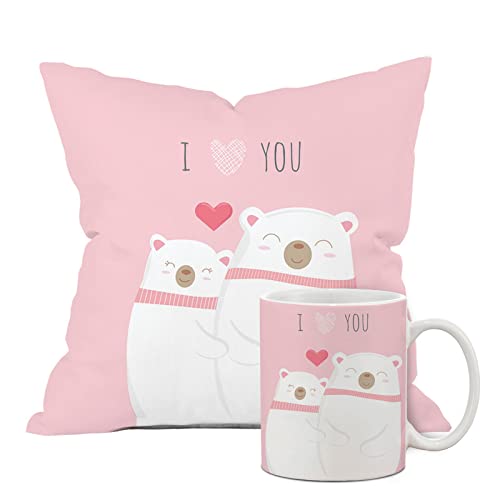 The Purple Tree Polyester Valentines Day Gift Set of Cushion And Mug (1 Cushion, 1 Coffee Mug) Gift For Husband, Boyfriend, Wife, Girlfriend, Valentine Gift, Valentine's Day V10