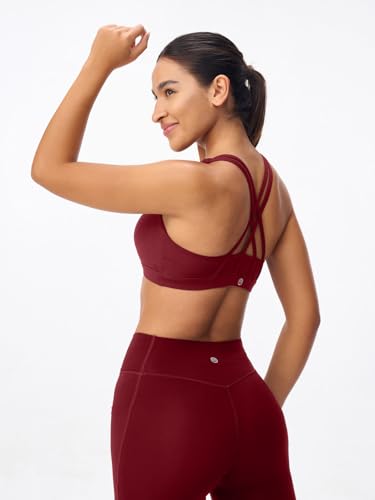 Image of Women's Strappy Sports Bras Light Compression Crop Criss Cross Back Padded Workout Yoga Bra Supportive U Neckline